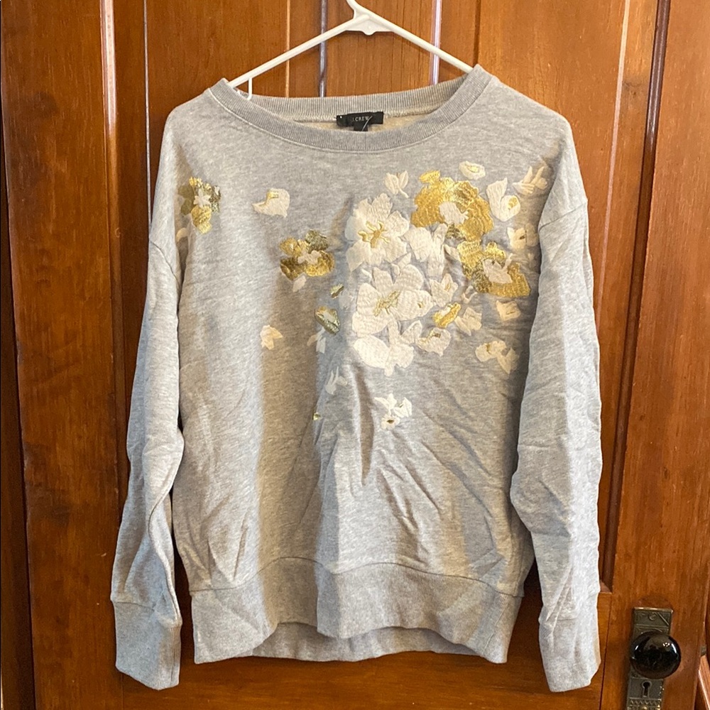 Gray Floral Embroidered Sweater
